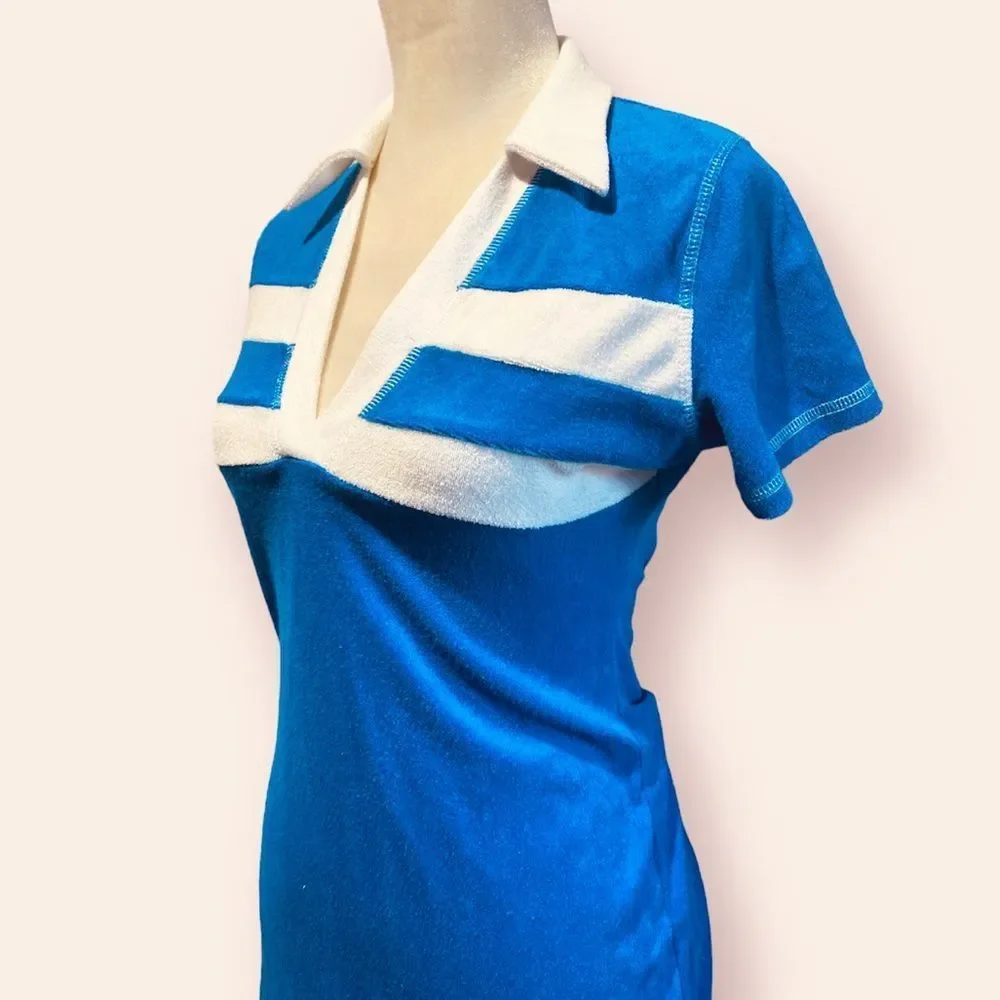 NWT Urban Outfitters Towel Terrycloth Tennis Dress in Blue & White - Picture 2 of 5
